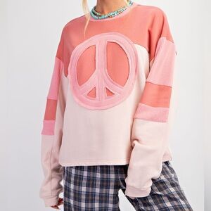 Easel Pink and Cream Peace Sign Sweatshirt